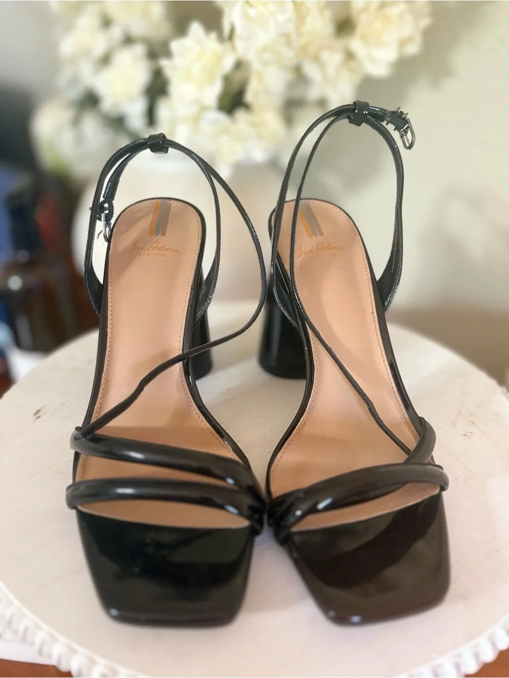 Sam Edelman Black Patent Strappy Block Heel Sandals